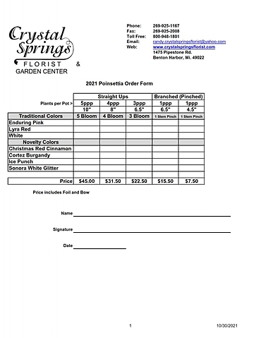 Poinsettia Order Form